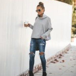 Cowl neck dolman sweatshirt- heather grey